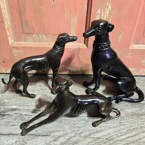 Greyhound Whippet Dogs Bronze Metal Figurines Lot Set Of Three MCM Art Sculpture